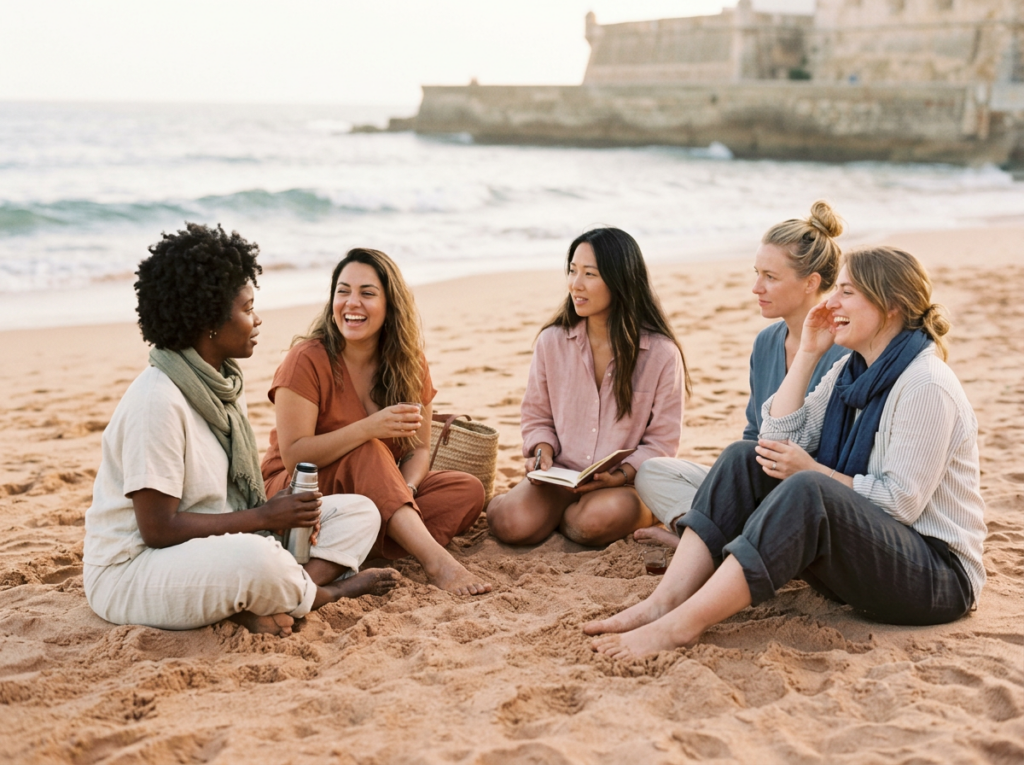 women circle on the beach